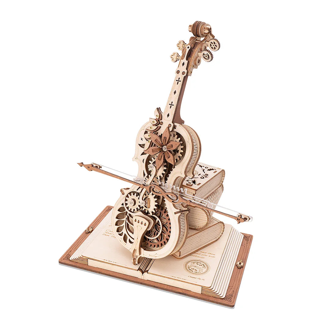 Robotime ROKR Magic Cello Mechanical Music Box Moveable Stem Funny Creative Toys For Child Girls 3D Wooden Puzzle AMK63