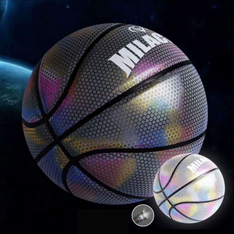 MILACHIC Number 7 Holographic Reflective Basketball Visible at Night Rainbow Star Basketball, Neon Red Lingge 6705, White Lingge 6726, Colorful Fish Pattern 6724, Pretty Moon White Square 6722, Neon Square 6725