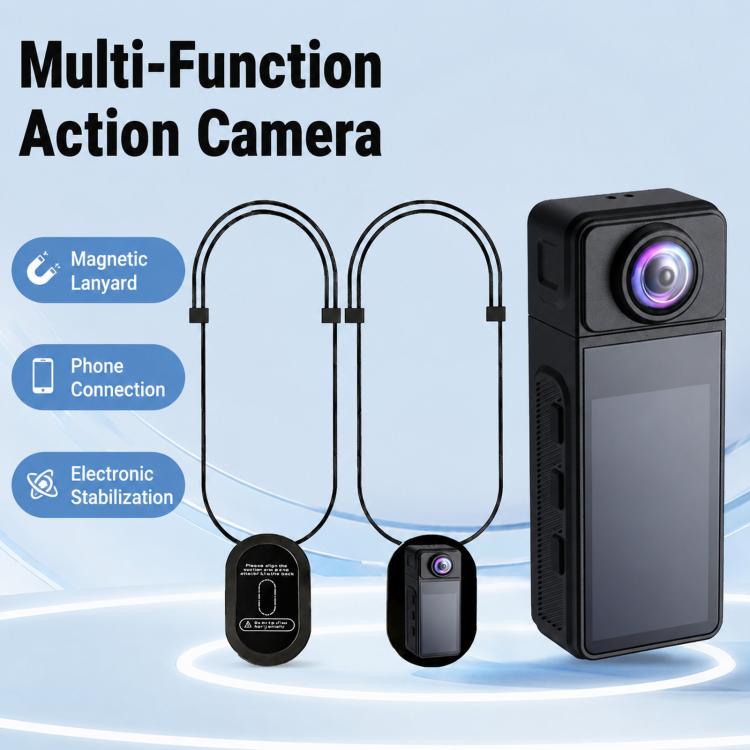 Wearable Body Camera with Magnetic Lanyard Rotatable Lens WiFi Mini Vlog Action Cam EIS Video Recorder, 1080P, 4K