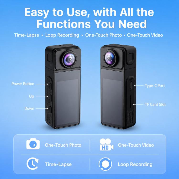 Wearable Body Camera with Magnetic Lanyard Rotatable Lens WiFi Mini Vlog Action Cam EIS Video Recorder, 1080P, 4K