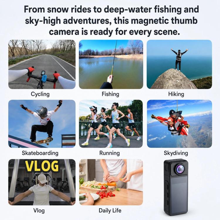 Wearable Body Camera with Magnetic Lanyard Rotatable Lens WiFi Mini Vlog Action Cam EIS Video Recorder, 1080P, 4K