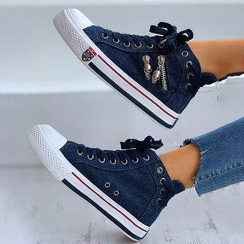 Large Size Flat Lace-up Breathable High-top Women's Shoes